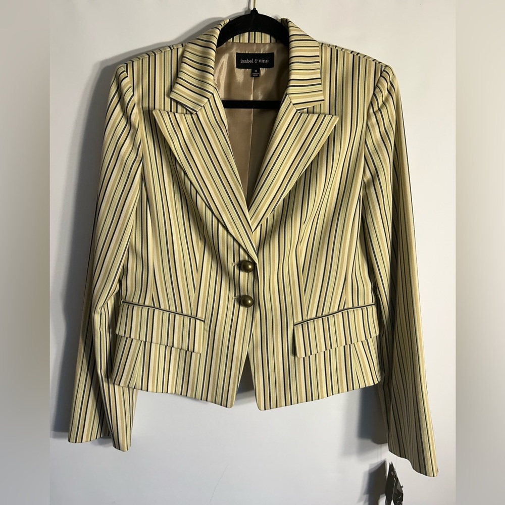 ISABEL & NINA TAN MULTI STRIPE STRUCTURE WOMEN’S BLAZER FULLY LINED SIZE 12